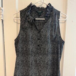J. Crew Ruffle Neck Sleeveless Shirt, Black/White Patterned, Size 8